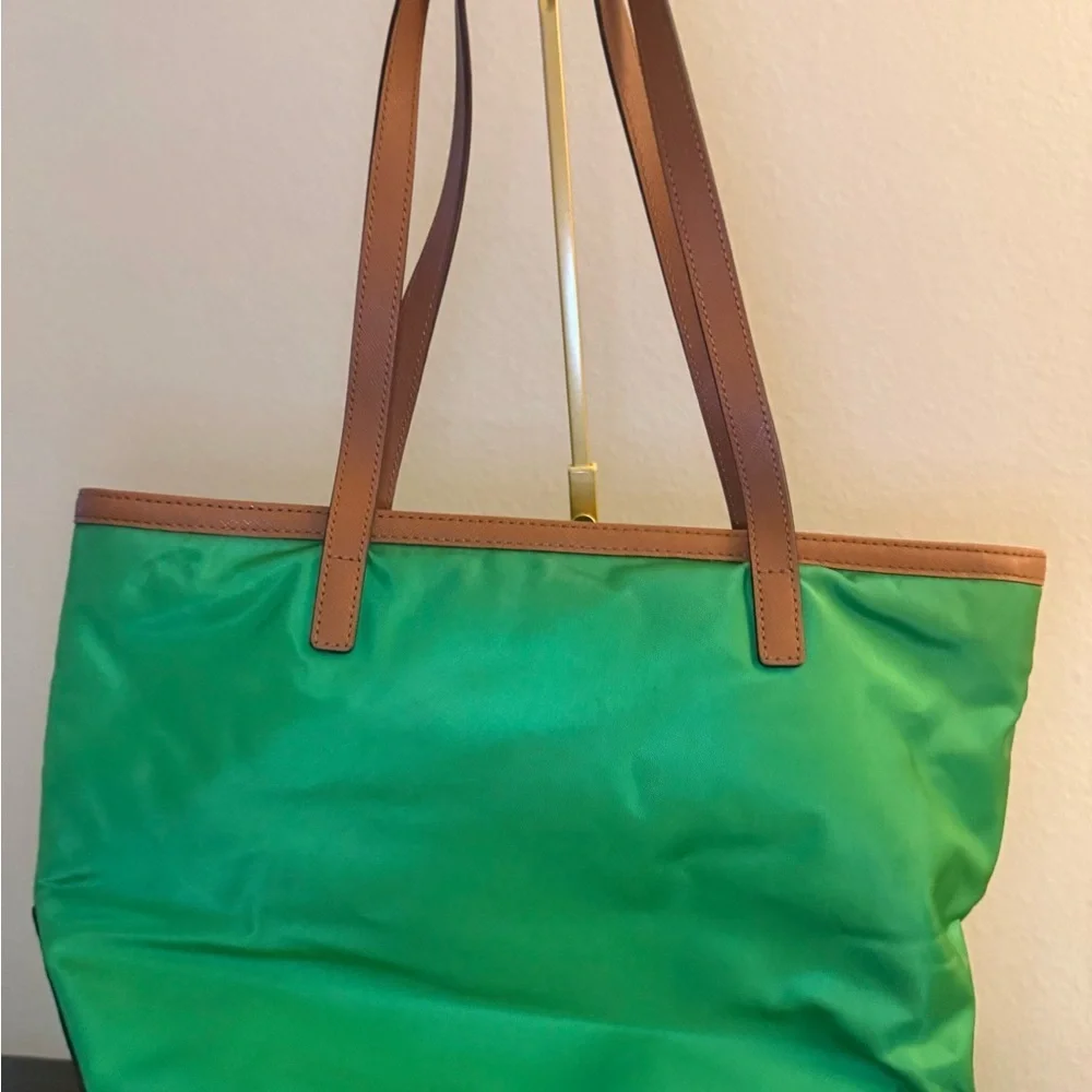 Michael Kors Emerald Green Tote with Brown Accents